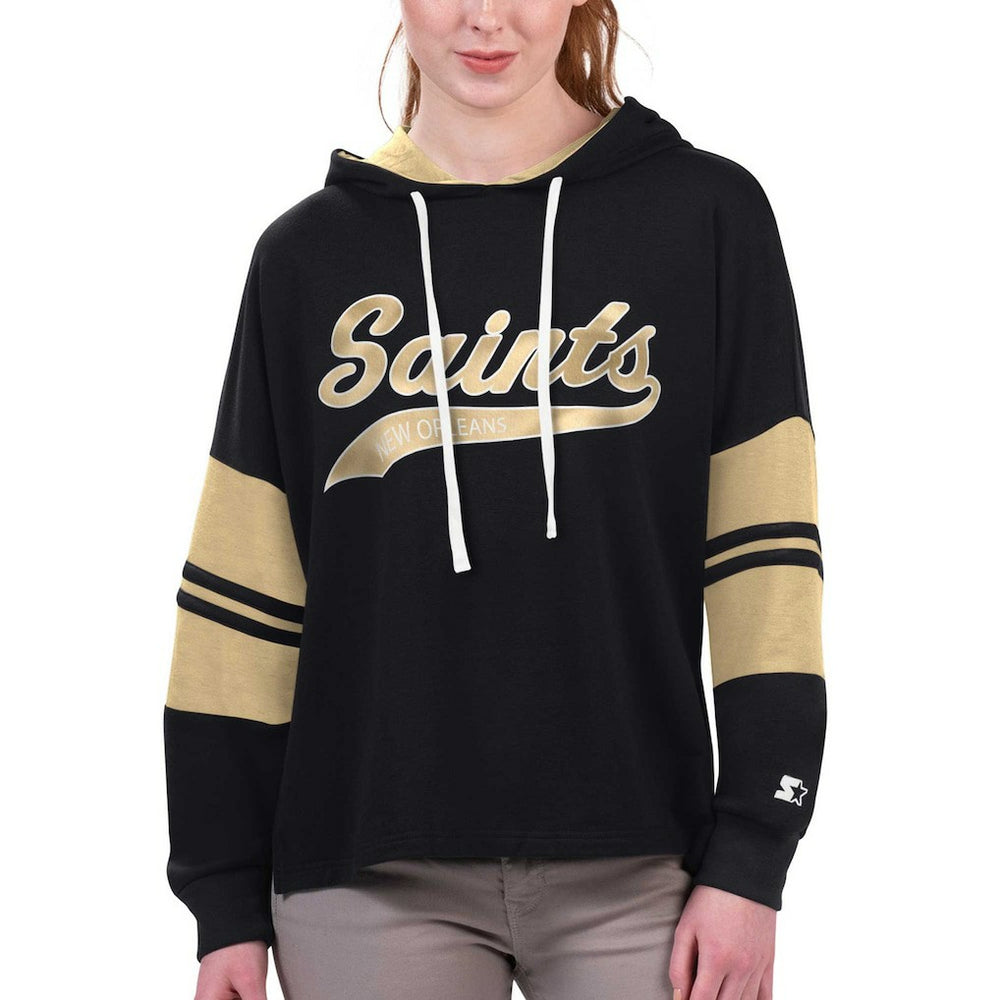 New Orleans Saints Starter Women's Bump And Run Long Sleeve Hoodie T-Shirt - Black Hoodies