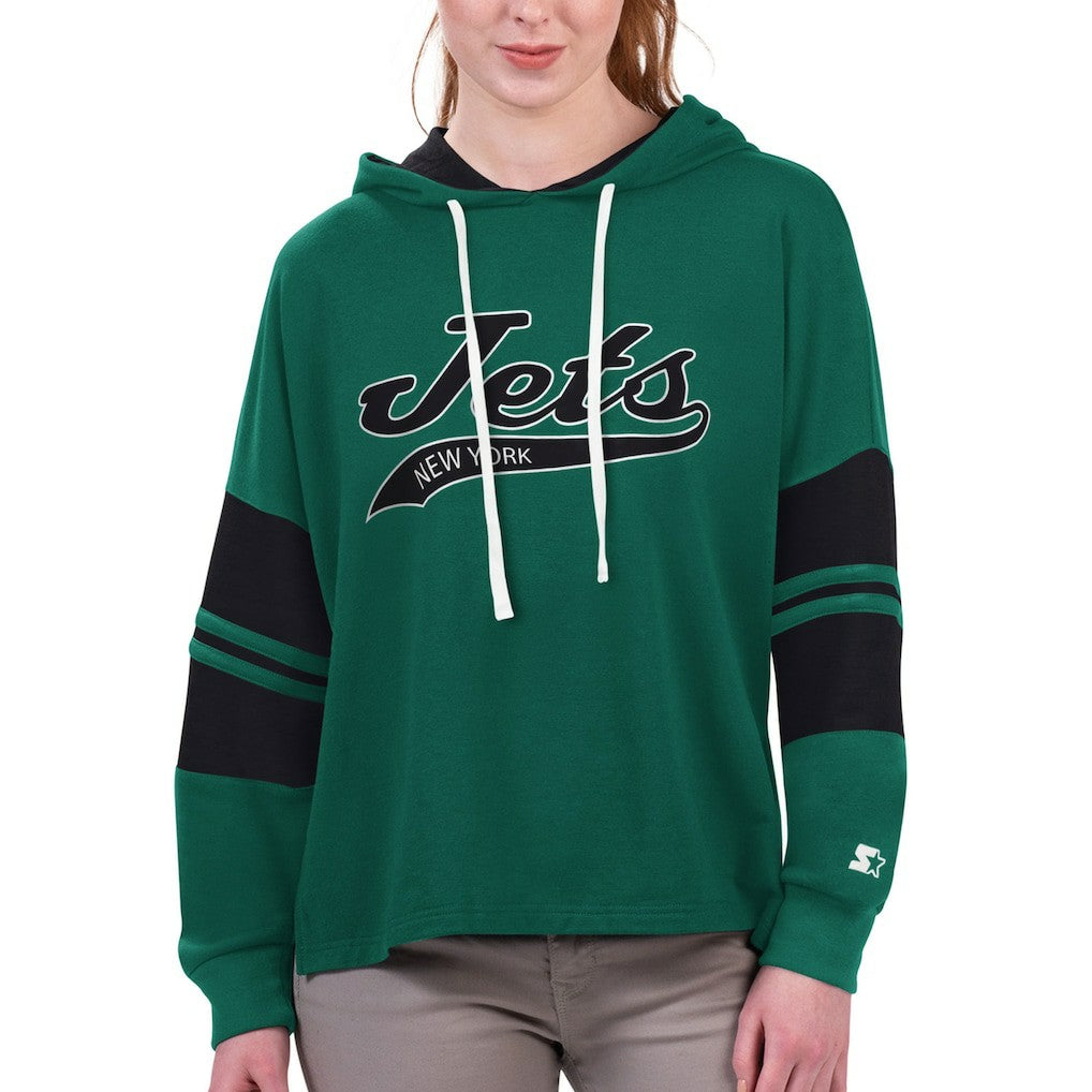 New York Jets Starter Women's Bump And Run Long Sleeve Hoodie T-Shirt - Green Hoodies