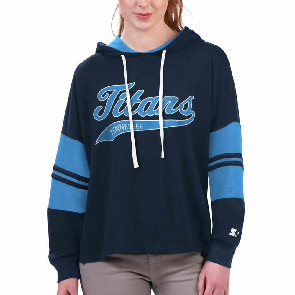 Tennessee Titans Starter Women's Bump And Run Long Sleeve Hoodie T-Shirt - Navy Hoodies
