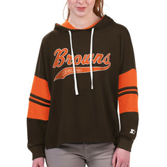 Cleveland Browns Starter Women's Bump And Run Long Sleeve Hoodie T-Shirt - Brown Hoodies