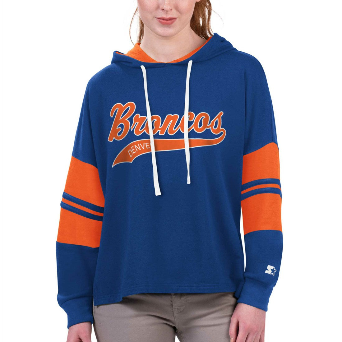 Denver Broncos Starter Women's Bump And Run Long Sleeve Hoodie T-Shirt - Royal Hoodies