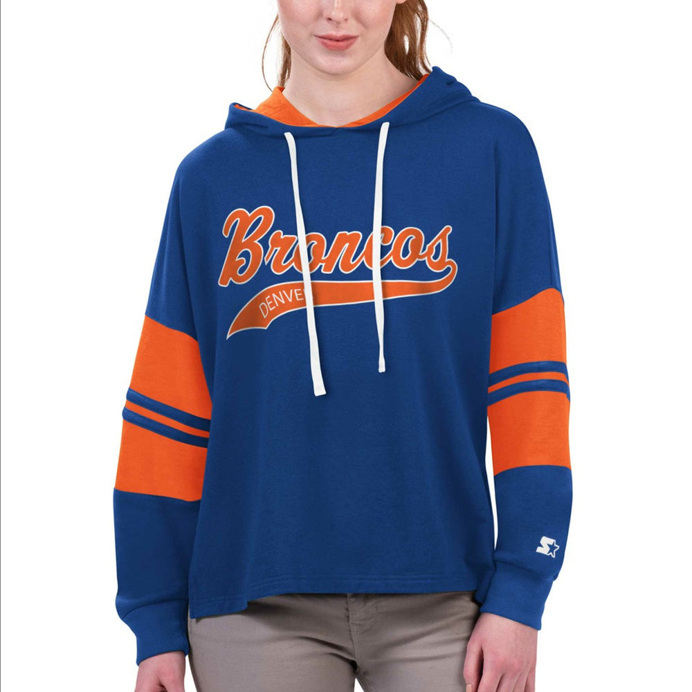 Denver Broncos Starter Women's Bump And Run Long Sleeve Hoodie T-Shirt - Royal Hoodies