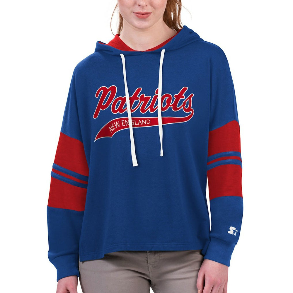 New England Patriots Starter Women's Bump And Run Long Sleeve Hoodie T-Shirt - Royal Hoodies