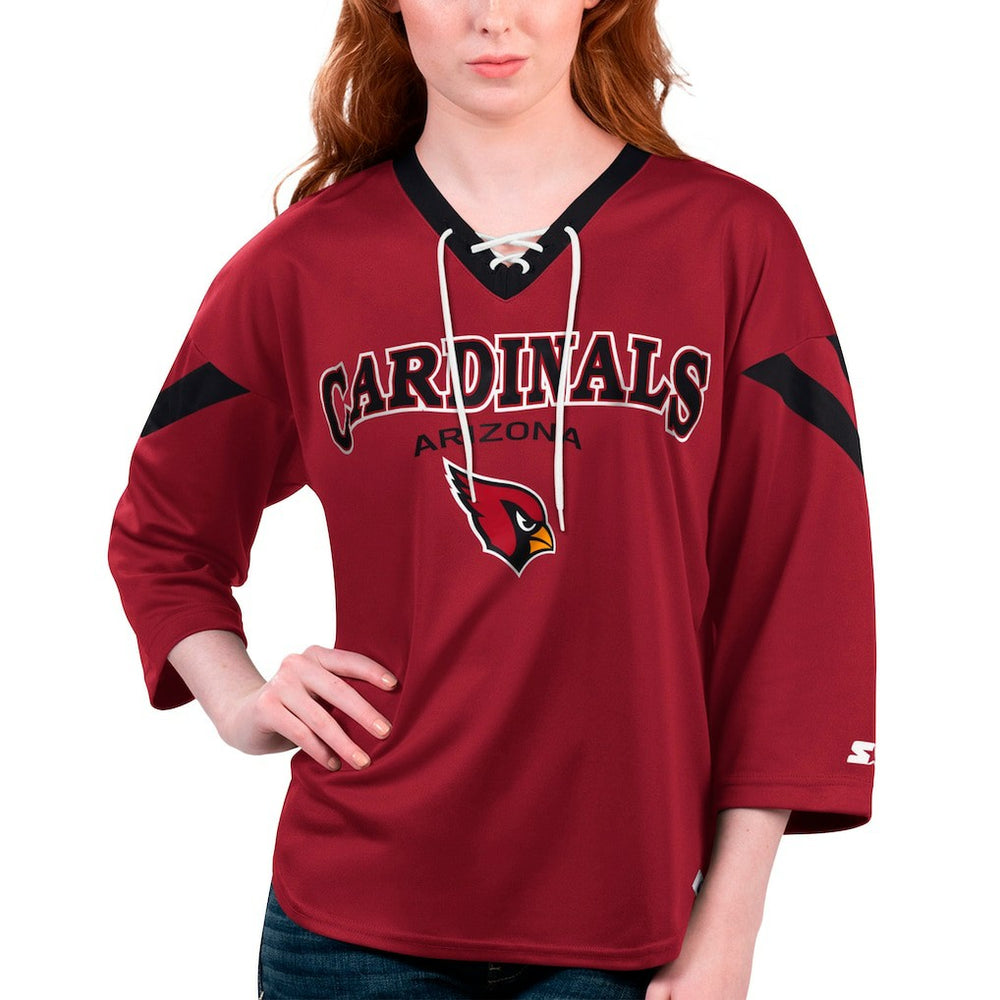 Arizona Cardinals Starter Women's Rally Lace-Up 3/4 Sleeve T-Shirt - Cardinal T-shirts