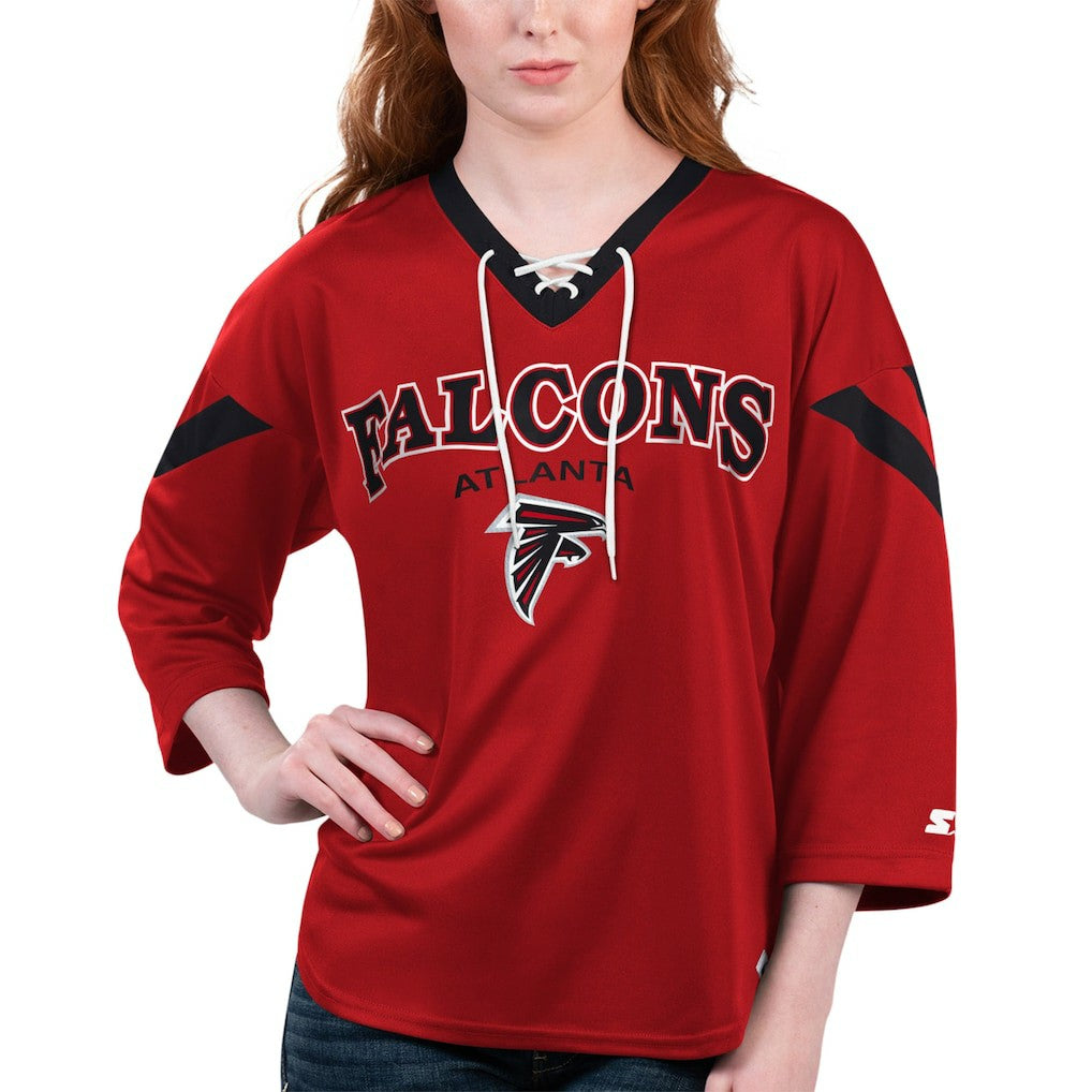 Atlanta Falcons Starter Women's Rally Lace-Up 3/4 Sleeve T-Shirt - Red T-shirts