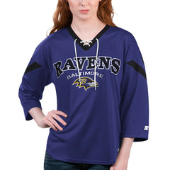 Baltimore Ravens Starter Women's Rally Lace-Up 3/4 Sleeve T-Shirt - Purple T-shirts