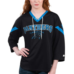 Carolina Panthers Starter Women's Rally Lace-Up 3/4 Sleeve T-Shirt - Black T-shirts