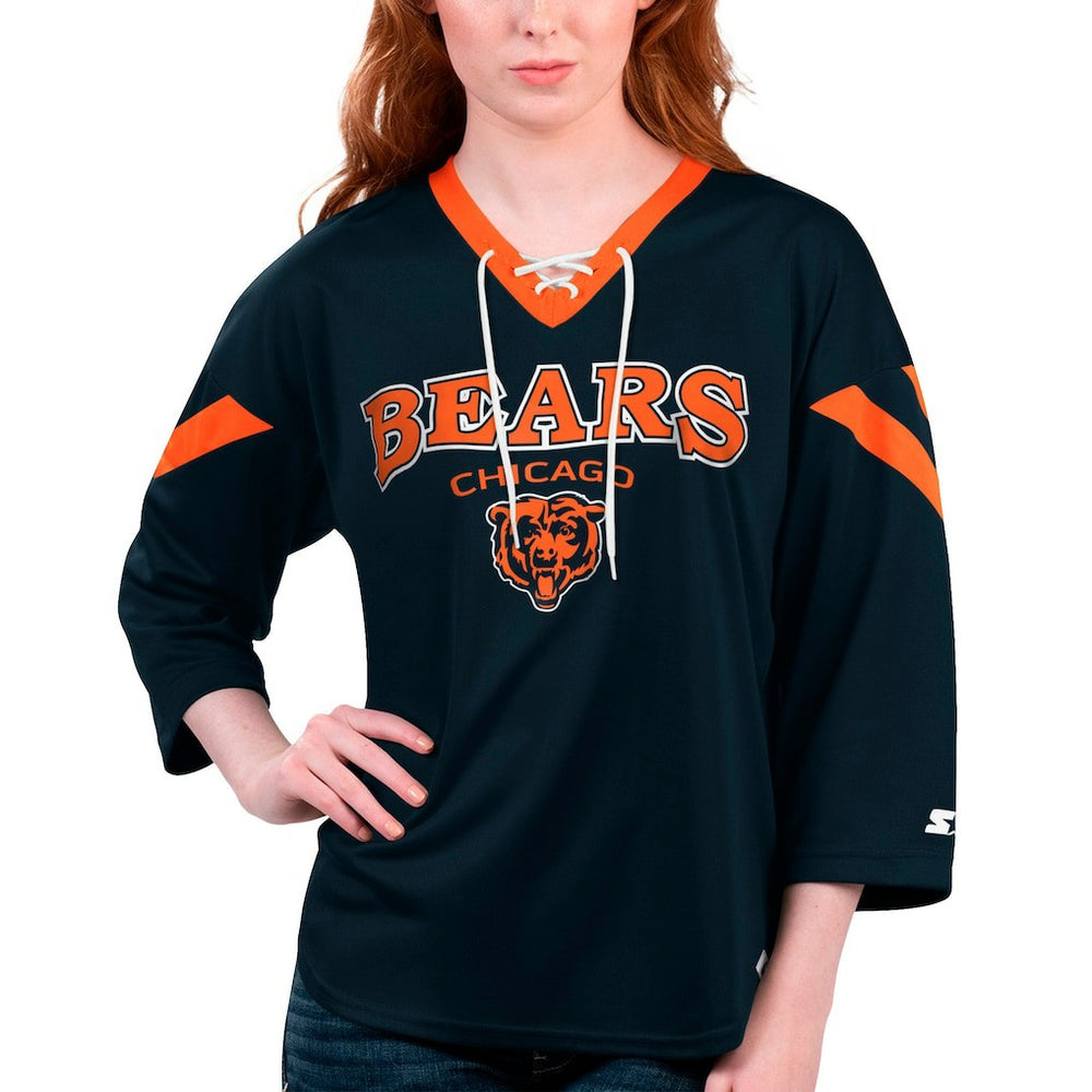 Chicago Bears Starter Women's Rally Lace-Up 3/4 Sleeve T-Shirt - Navy T-shirts