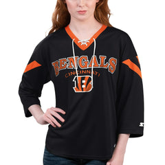 Cincinnati Bengals Starter Women's Rally Lace-Up 3/4 Sleeve T-Shirt - Black T-shirts