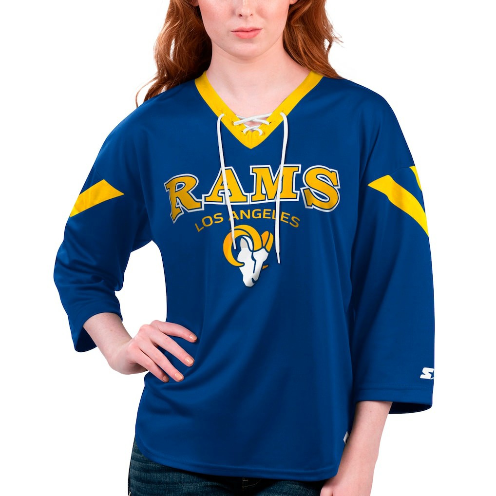 Los Angeles Rams Starter Women's Rally Lace-Up 3/4 Sleeve T-Shirt - Royal T-shirts