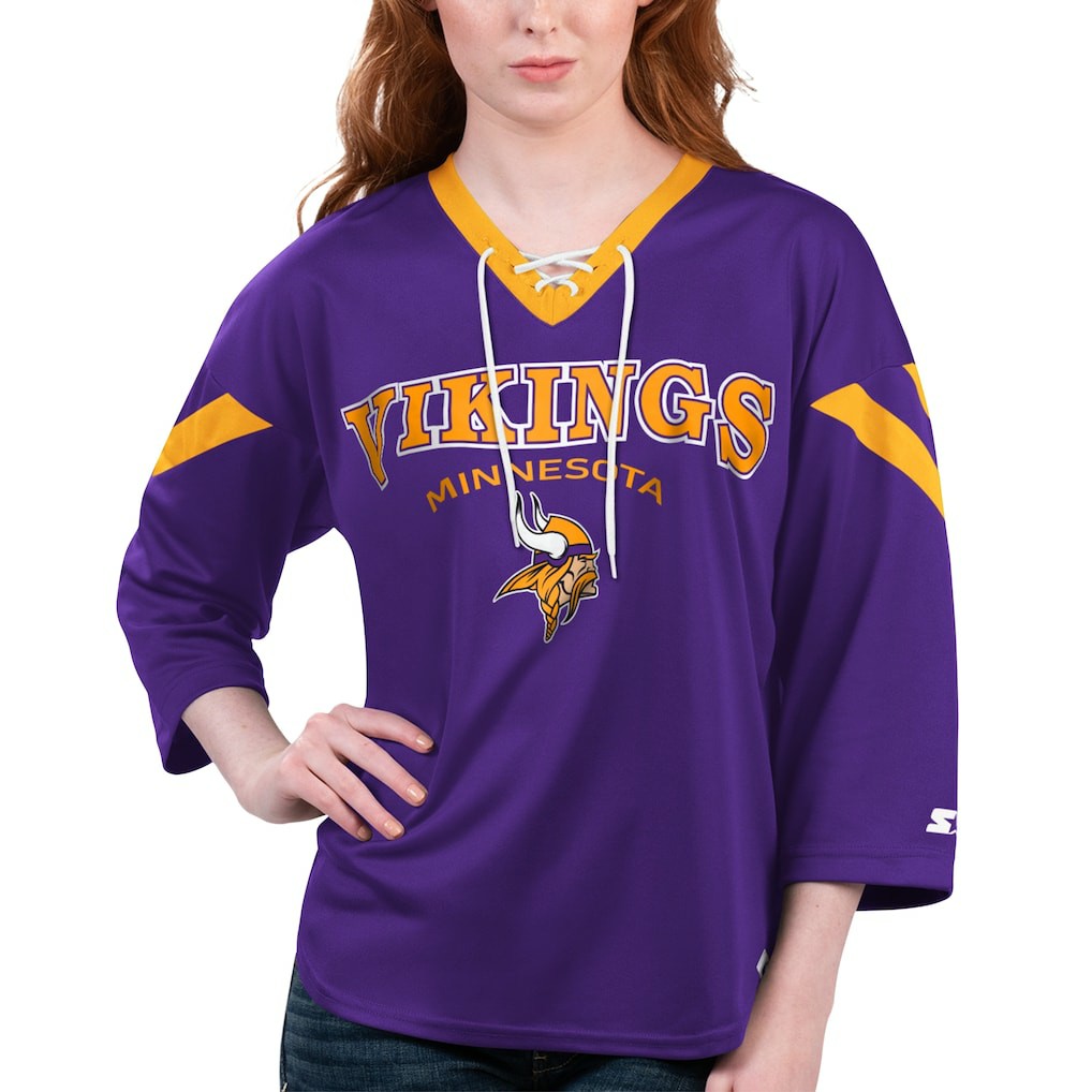 Minnesota Vikings Starter Women's Rally Lace-Up 3/4 Sleeve T-Shirt - Purple T-shirts