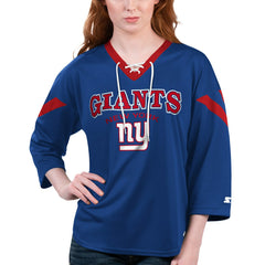 New York Giants Starter Women's Rally Lace-Up 3/4 Sleeve T-Shirt - Royal T-shirts