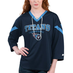 Tennessee Titans Starter Women's Rally Lace-Up 3/4 Sleeve T-Shirt - Navy T-shirts