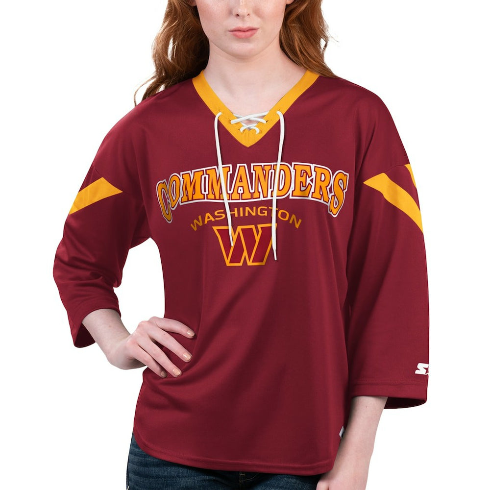 Washington Commanders Starter Women's Rally Lace-Up 3/4 Sleeve T-Shirt - Burgundy T-shirts