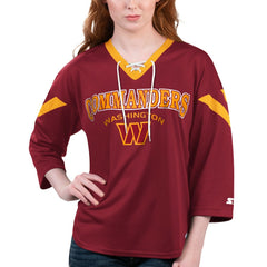 Washington Commanders Starter Women's Rally Lace-Up 3/4 Sleeve T-Shirt - Burgundy T-shirts