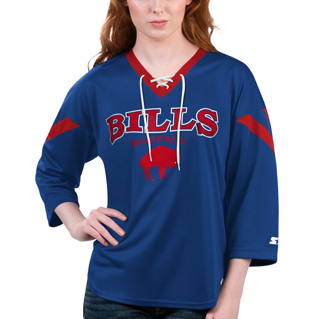 Buffalo Bills Starter Women's Rally Lace-Up 3/4 Sleeve T-Shirt - Royal T-shirts