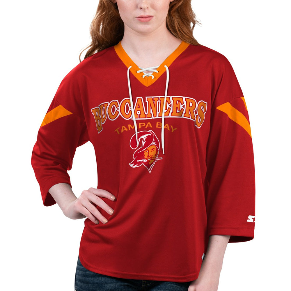Tampa Bay Buccaneers Starter Women's Rally Lace-Up 3/4 Sleeve T-Shirt - Red T-shirts