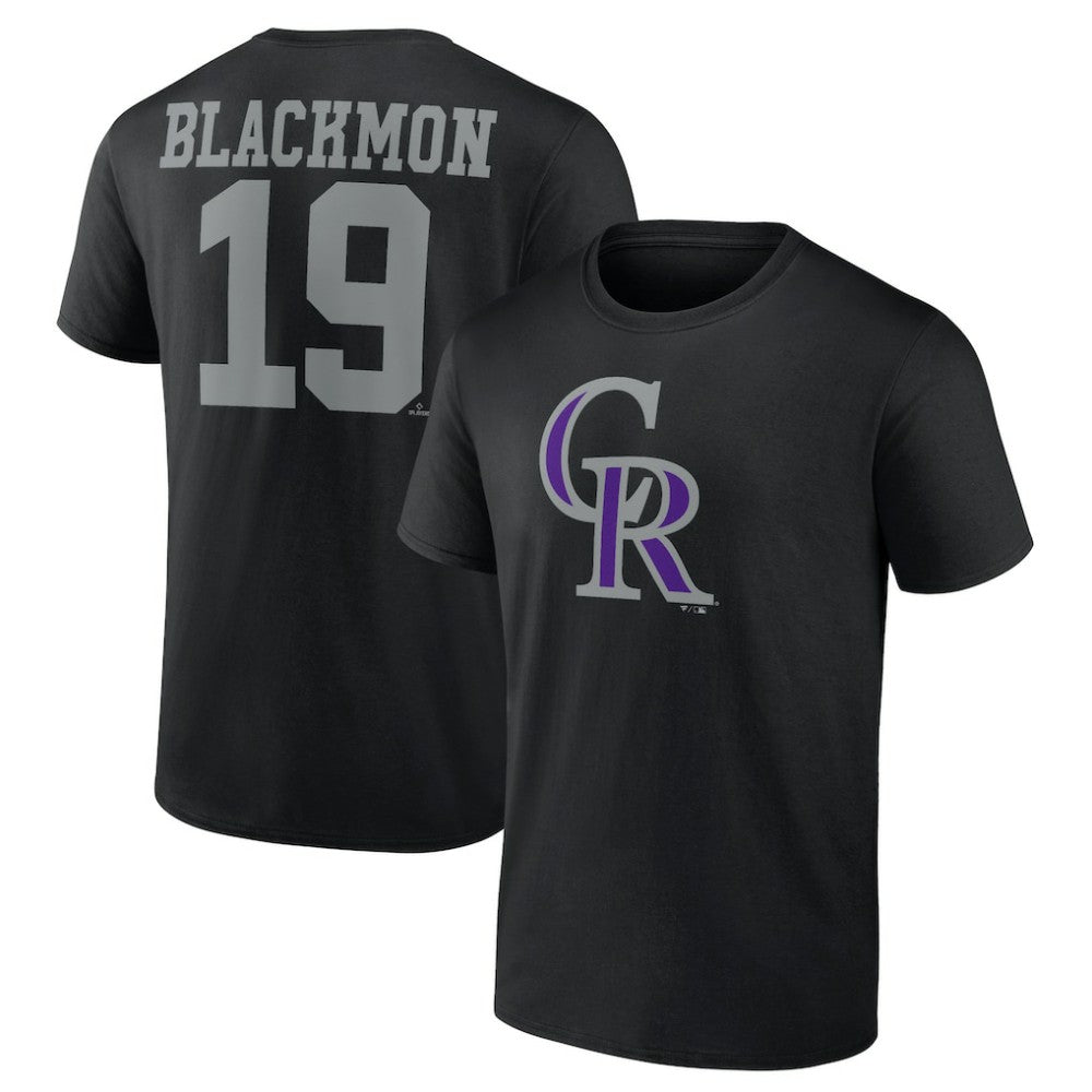 Charlie Blackmon Colorado Rockies Player Icon Name & Number T-Shirt - Black T-shirts