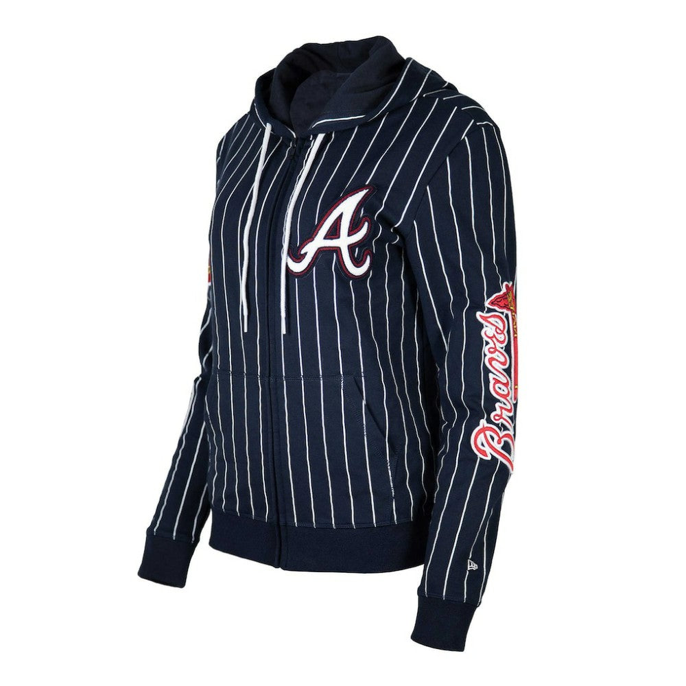 Atlanta Braves New Era Women's Pinstripe Tri-Blend Full-Zip Hoodie Jacket - Navy Jackets