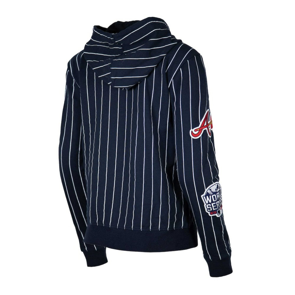 Atlanta Braves New Era Women's Pinstripe Tri-Blend Full-Zip Hoodie Jacket - Navy Jackets
