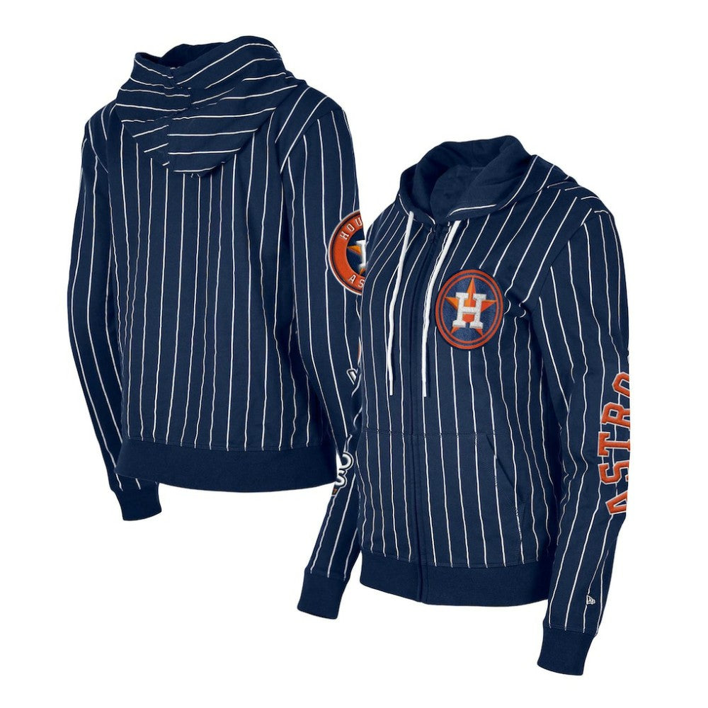 Houston Astros New Era Women's Pinstripe Tri-Blend Full-Zip Hoodie Jacket - Navy Jackets