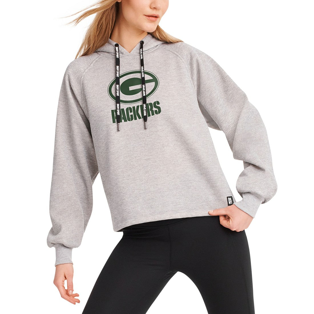 Green Bay Packers DKNY Sport Women's Debbie Dolman Raglan Pullover Hoodie - Heather Gray Hoodies