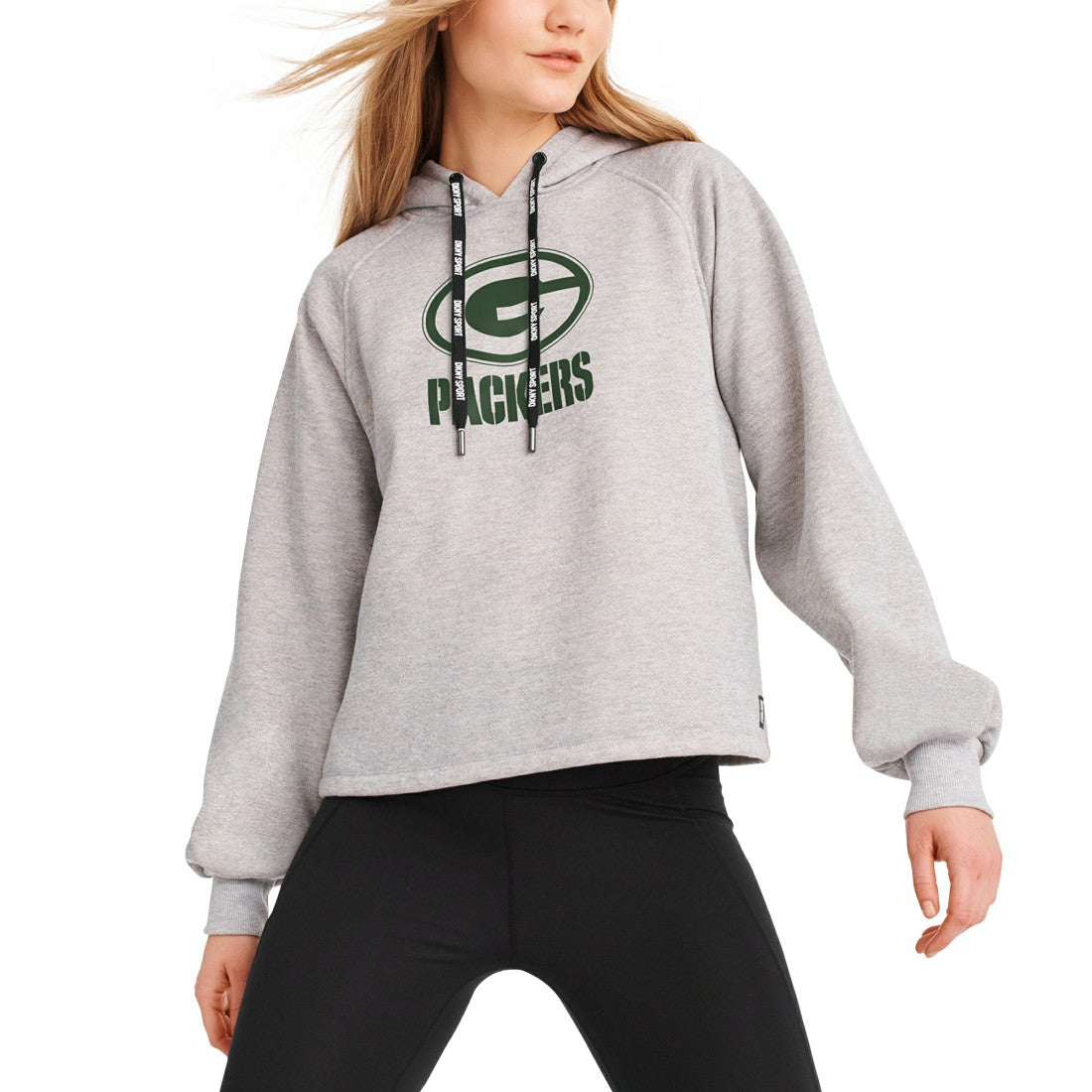 Green Bay Packers DKNY Sport Women's Debbie Dolman Raglan Pullover Hoodie - Heather Gray Hoodies