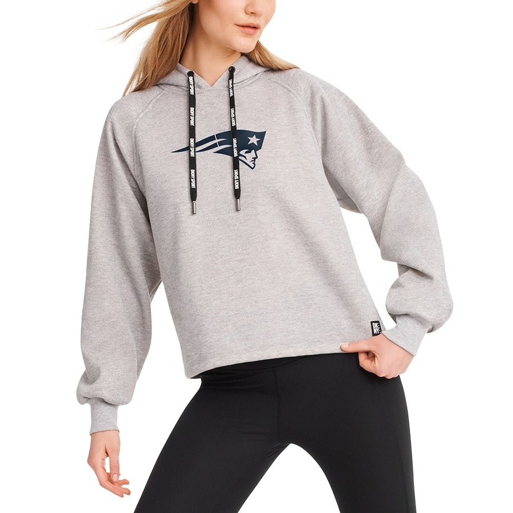 New England Patriots DKNY Sport Women's Debbie Dolman Raglan Pullover Hoodie - Heather Gray Hoodies