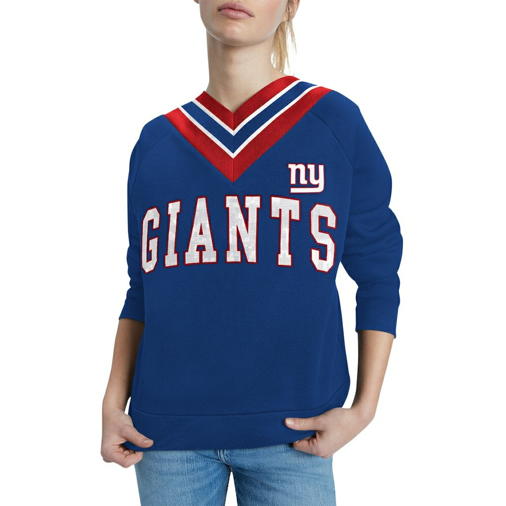 New York Giants Tommy Hilfiger Women's Heidi Raglan V-Neck Sweater - Royal