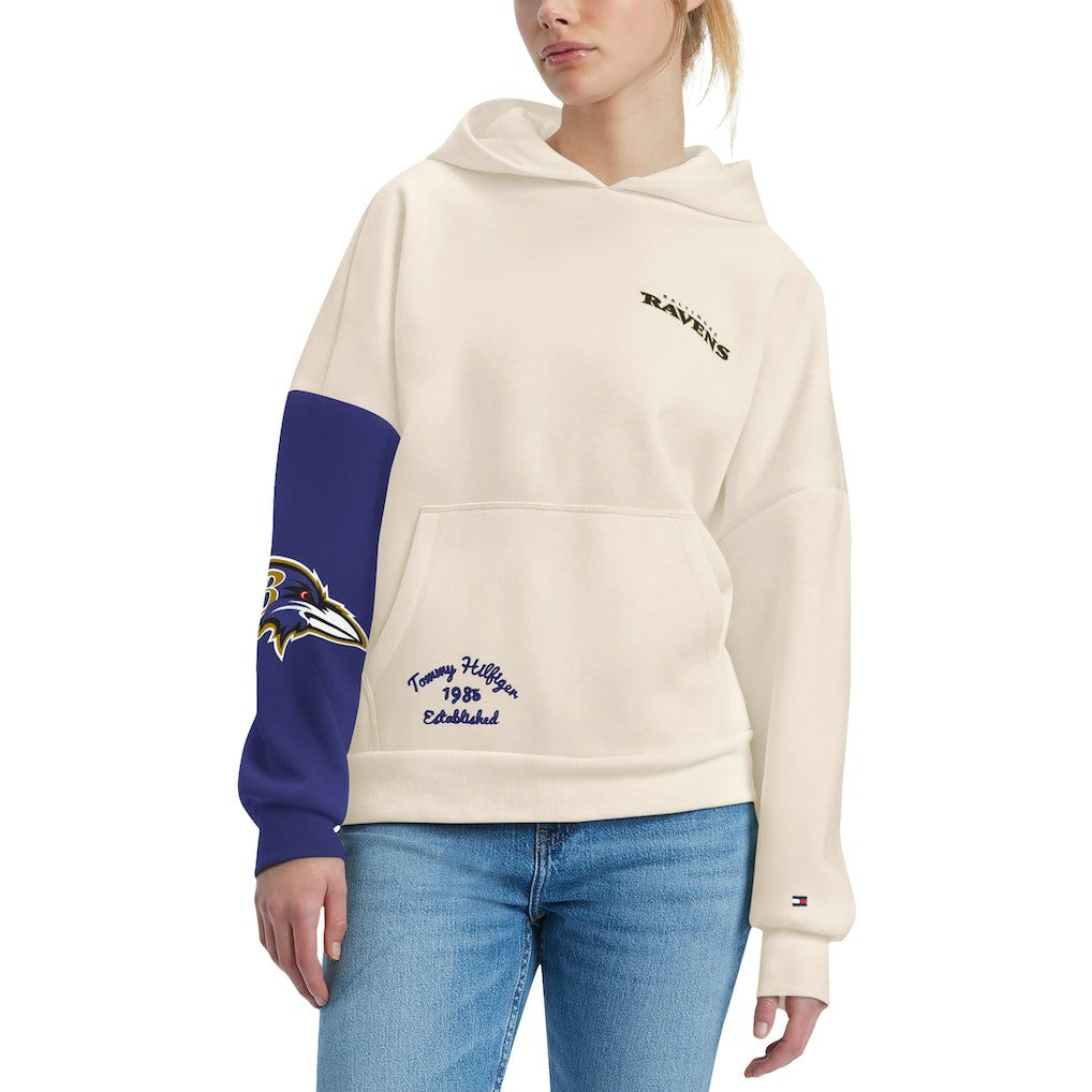 Baltimore Ravens Tommy Hilfiger Women's Harriet Pullover Hoodie - Cream/Purple Hoodies