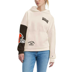 Cleveland Browns Tommy Hilfiger Women's Harriet Pullover Hoodie - Cream/Brown Hoodies