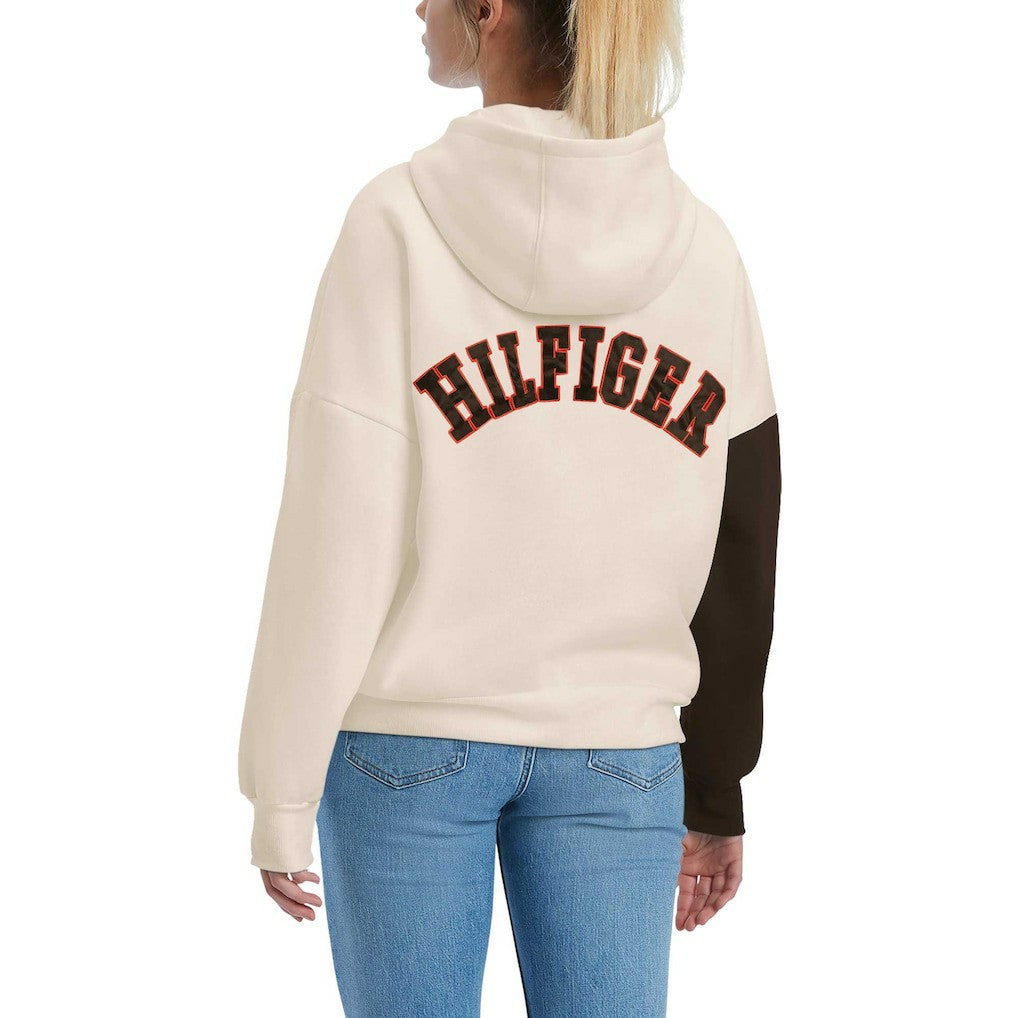 Cleveland Browns Tommy Hilfiger Women's Harriet Pullover Hoodie - Cream/Brown Hoodies
