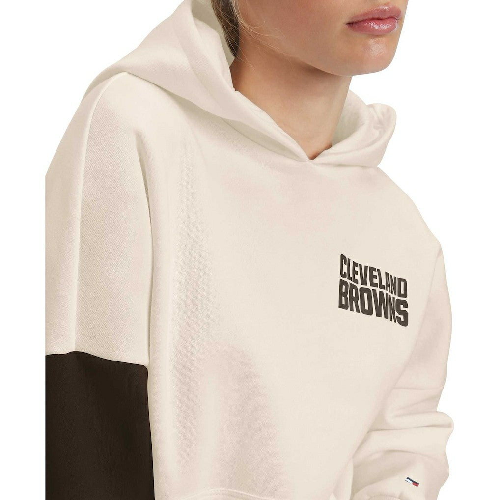 Cleveland Browns Tommy Hilfiger Women's Harriet Pullover Hoodie - Cream/Brown Hoodies