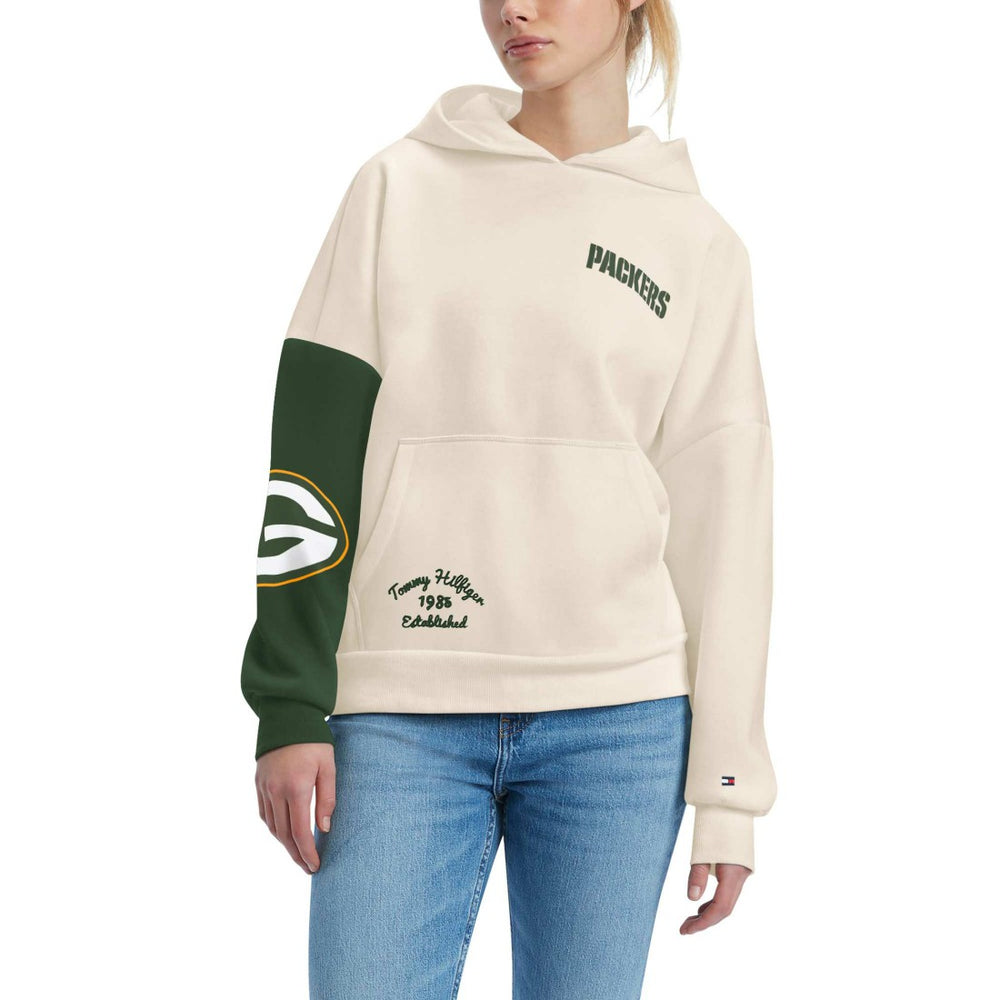 Green Bay Packers Tommy Hilfiger Women's Harriet Pullover Hoodie - Cream/Green Hoodies