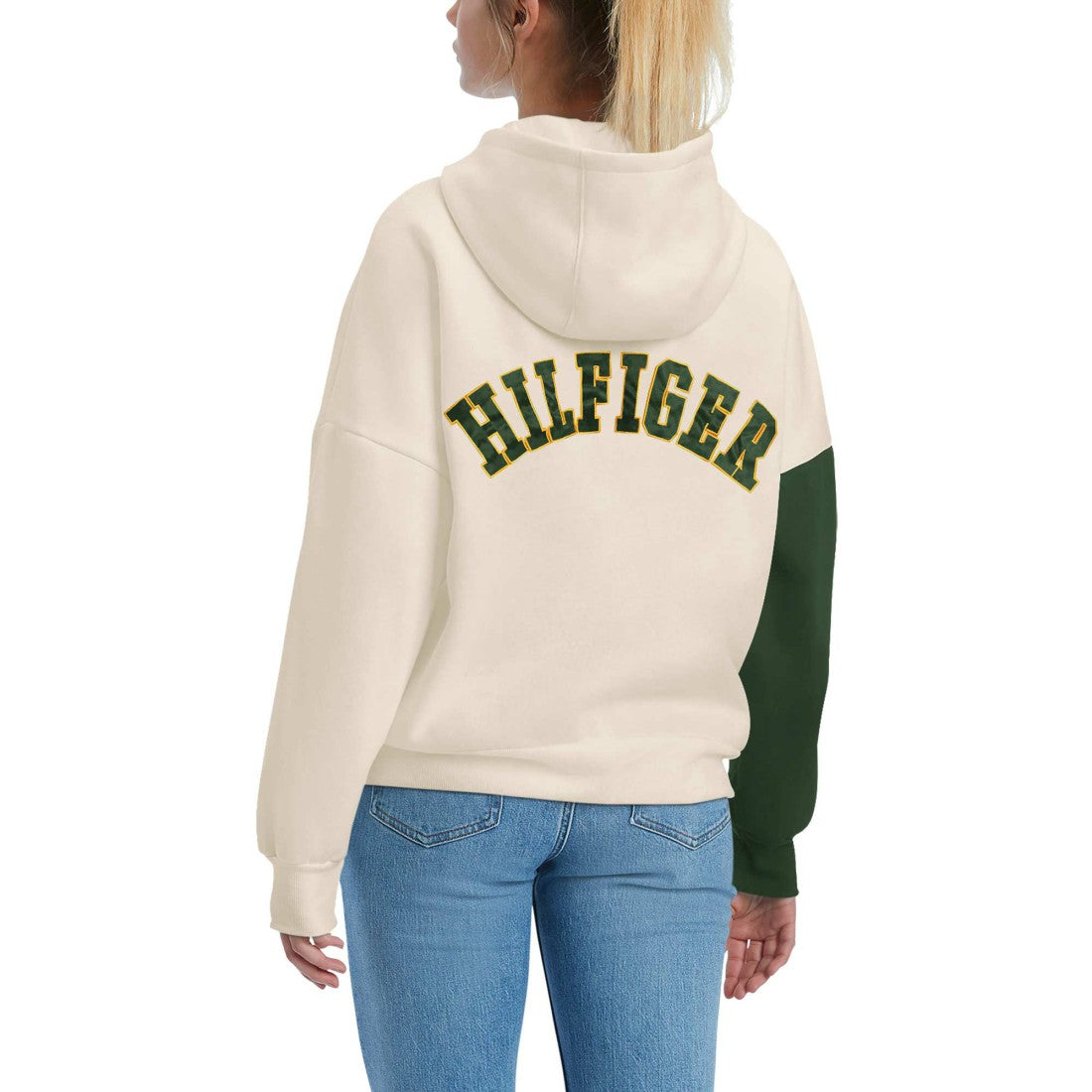 Green Bay Packers Tommy Hilfiger Women's Harriet Pullover Hoodie - Cream/Green Hoodies