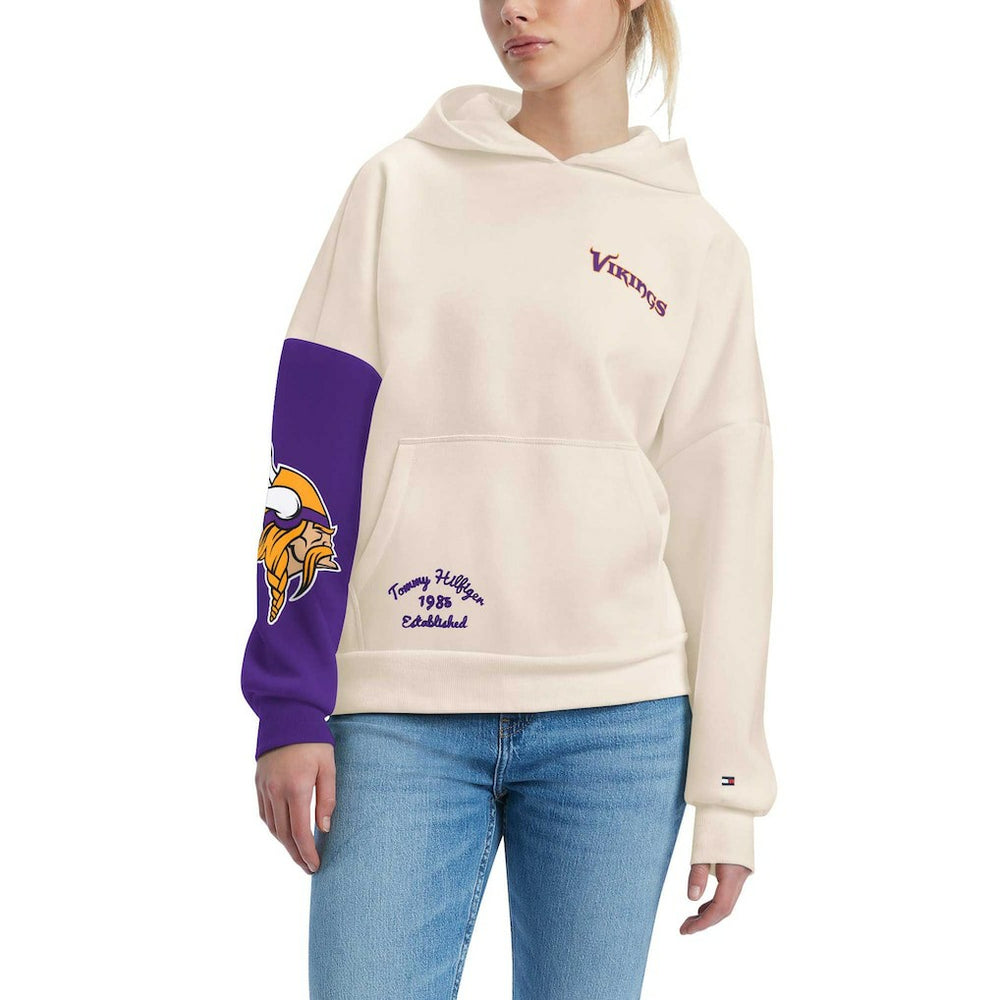 Minnesota Vikings Tommy Hilfiger Women's Harriet Pullover Hoodie - Cream/Purple Hoodies