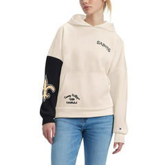 New Orleans Saints Tommy Hilfiger Women's Harriet Pullover Hoodie - Cream/Black Hoodies