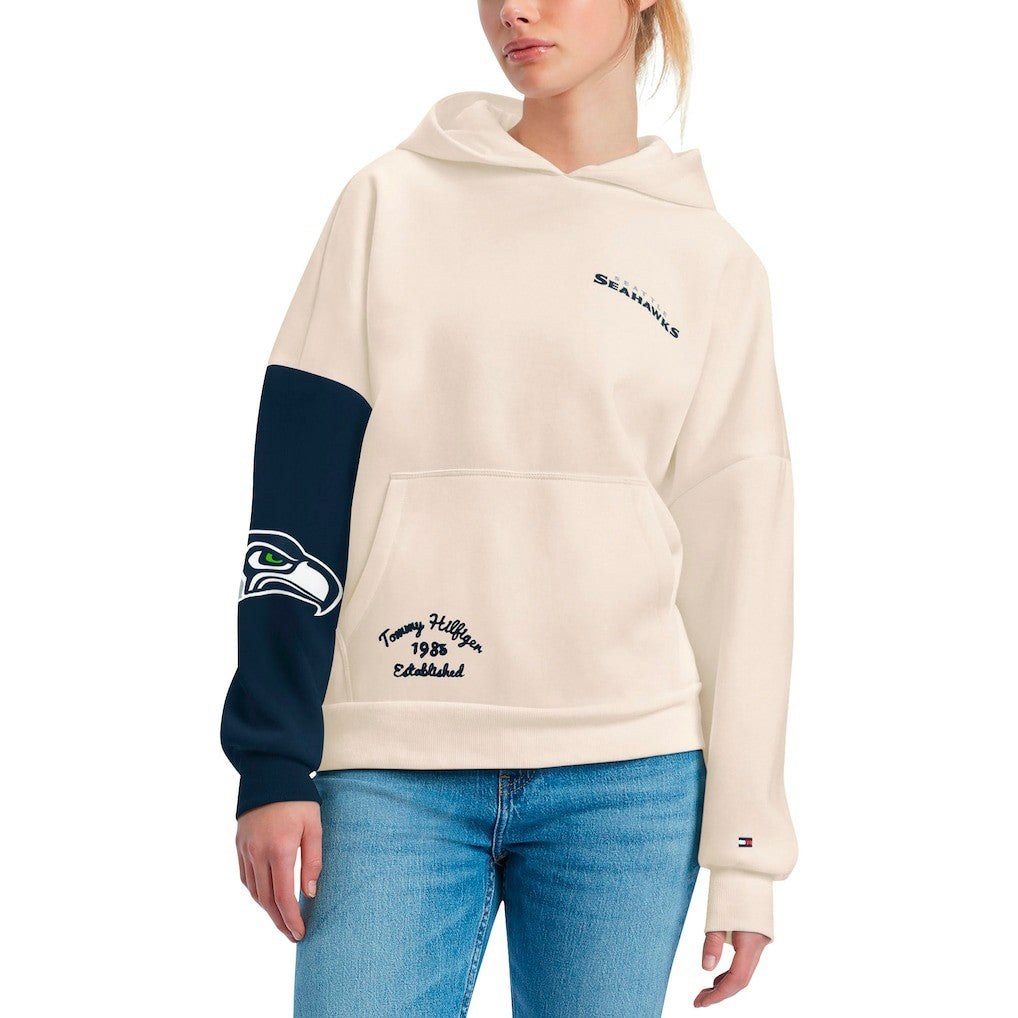 Seattle Seahawks Tommy Hilfiger Women's Harriet Pullover Hoodie - Cream/Navy Hoodies