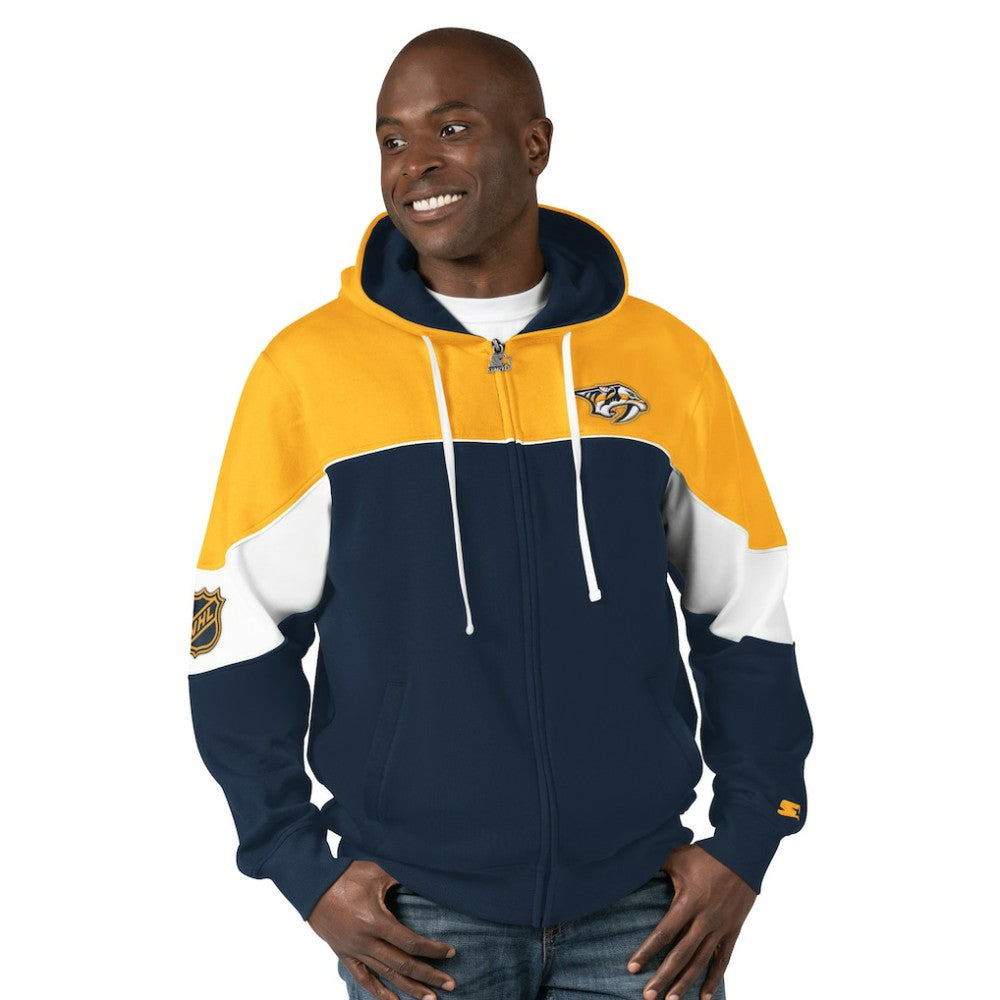 Nashville Predators Starter Power Forward Full-Zip Hoodie - Navy/Gold | US 200115899