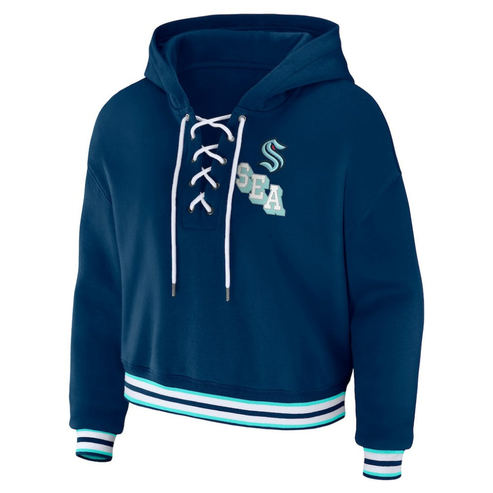 Seattle Kraken WEAR by Erin Andrews Women's Lace-Up Pullover Hoodie - Blue | US 200116126