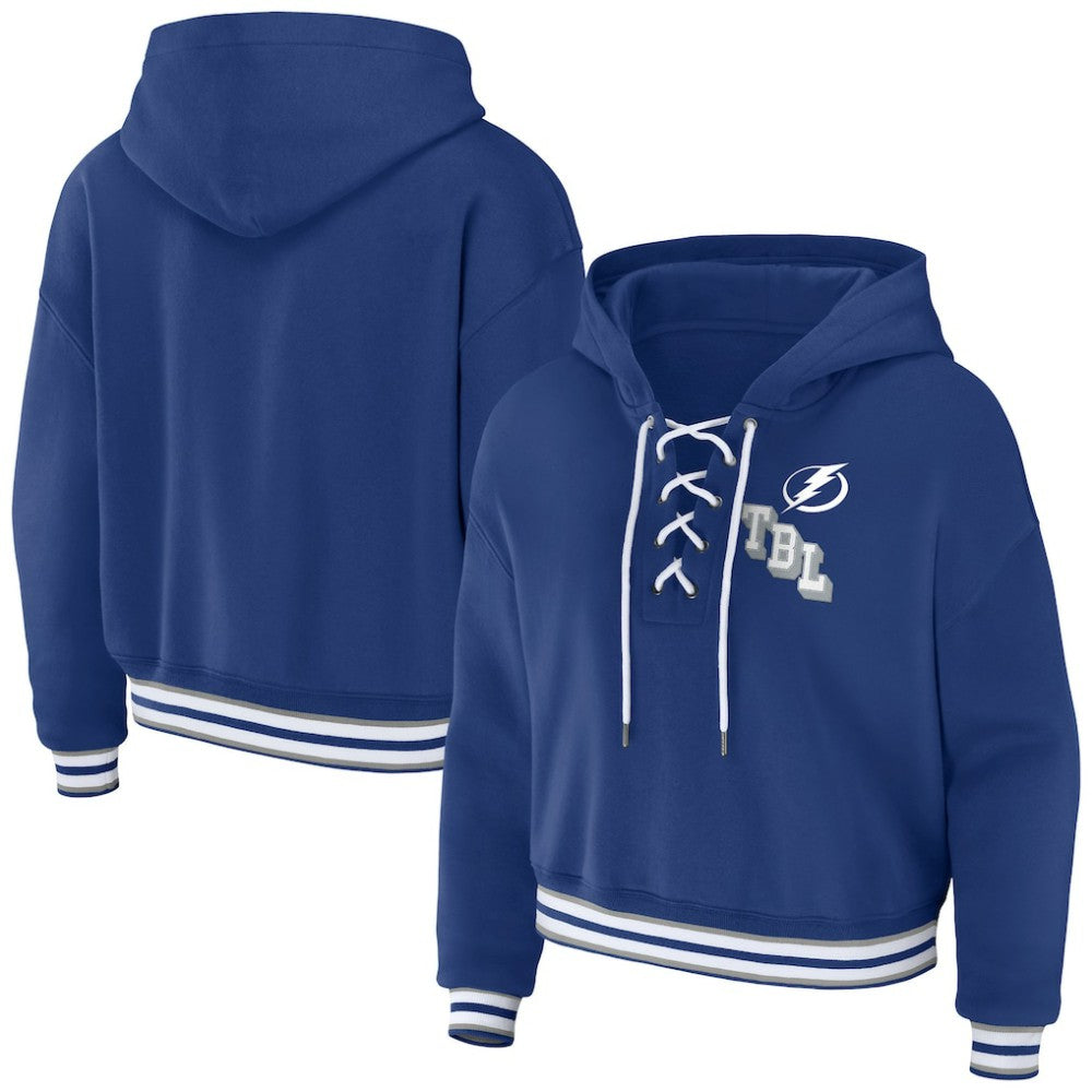 Tampa Bay Lightning WEAR by Erin Andrews Women's Lace-Up Pullover Hoodie - Blue | US 200116127