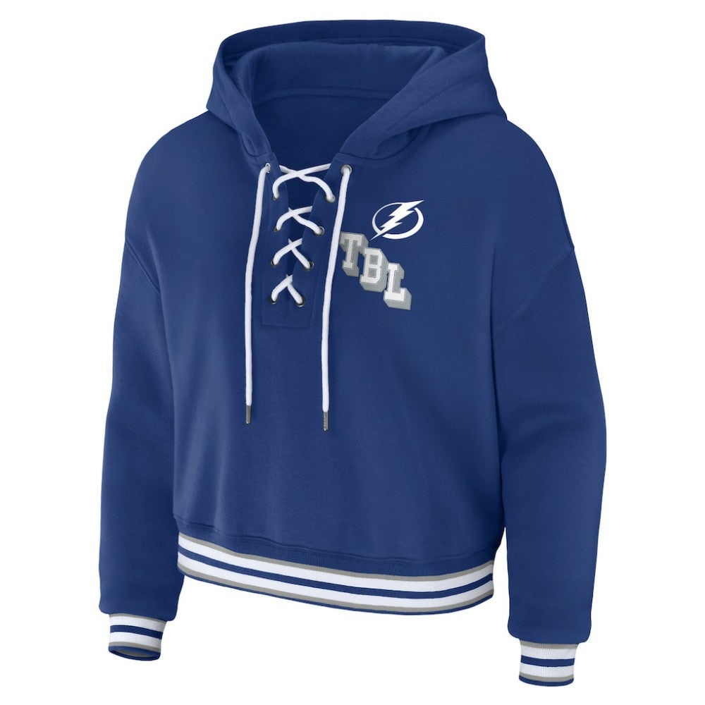 Tampa Bay Lightning WEAR by Erin Andrews Women's Lace-Up Pullover Hoodie - Blue | US 200116127