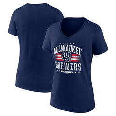 Milwaukee Brewers Women's Americana Team V-Neck T-Shirt - Navy T-shirts