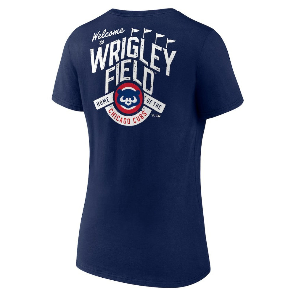 Chicago Cubs Women's Hometown Collection Wrigley V-Neck T-Shirt - Navy T-shirts