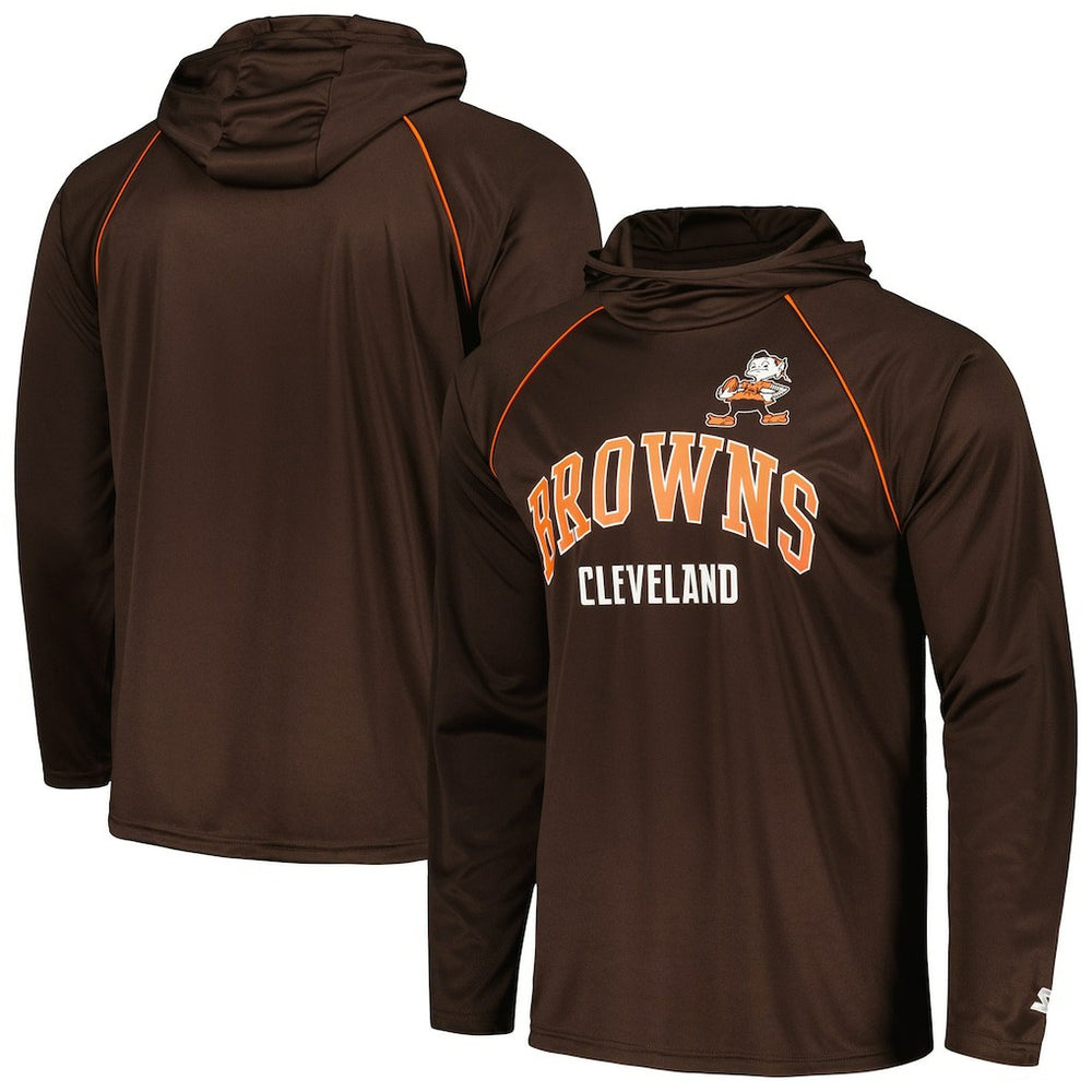 Cleveland Browns Starter Gridiron Classics Throwback Raglan Long Sleeve Hooded T-Shirt - Brown T-shirts