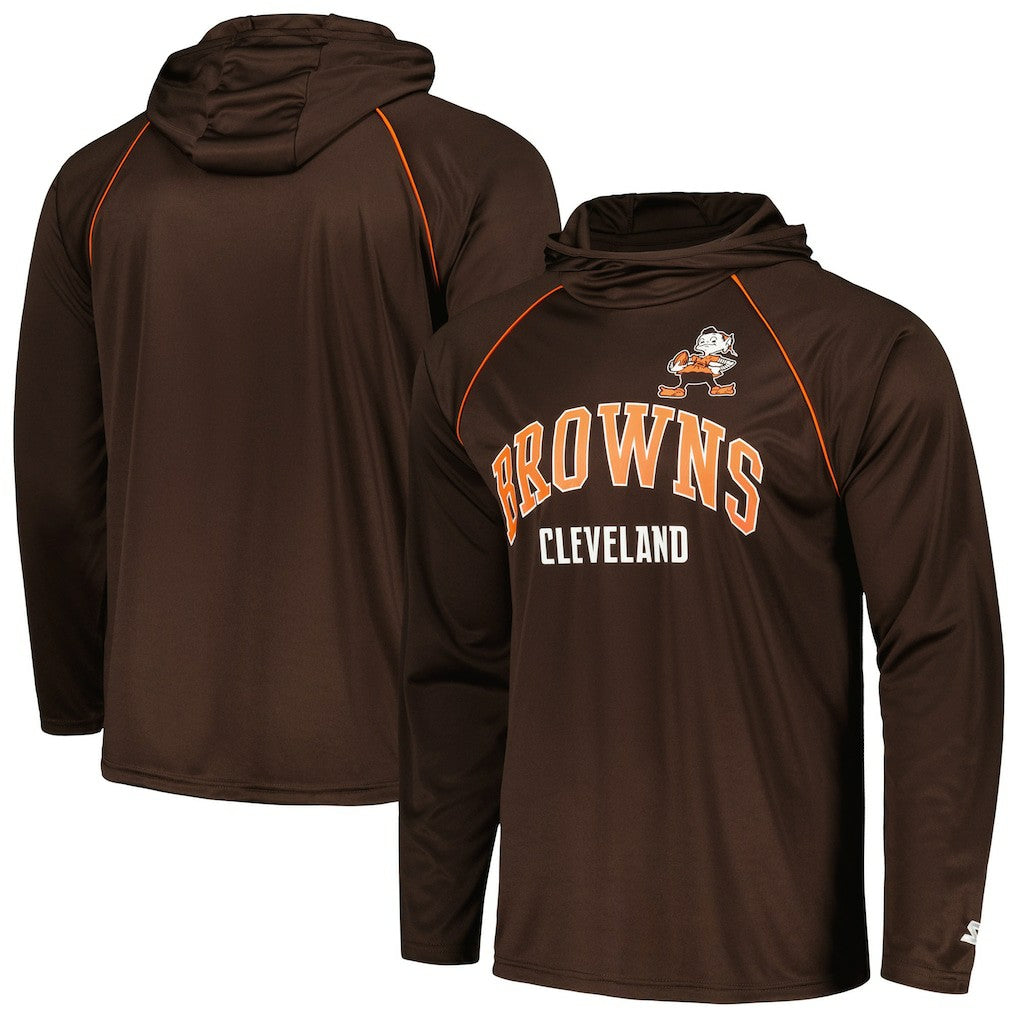 Cleveland Browns Starter Gridiron Classics Throwback Raglan Long Sleeve Hooded T-Shirt - Brown T-shirts