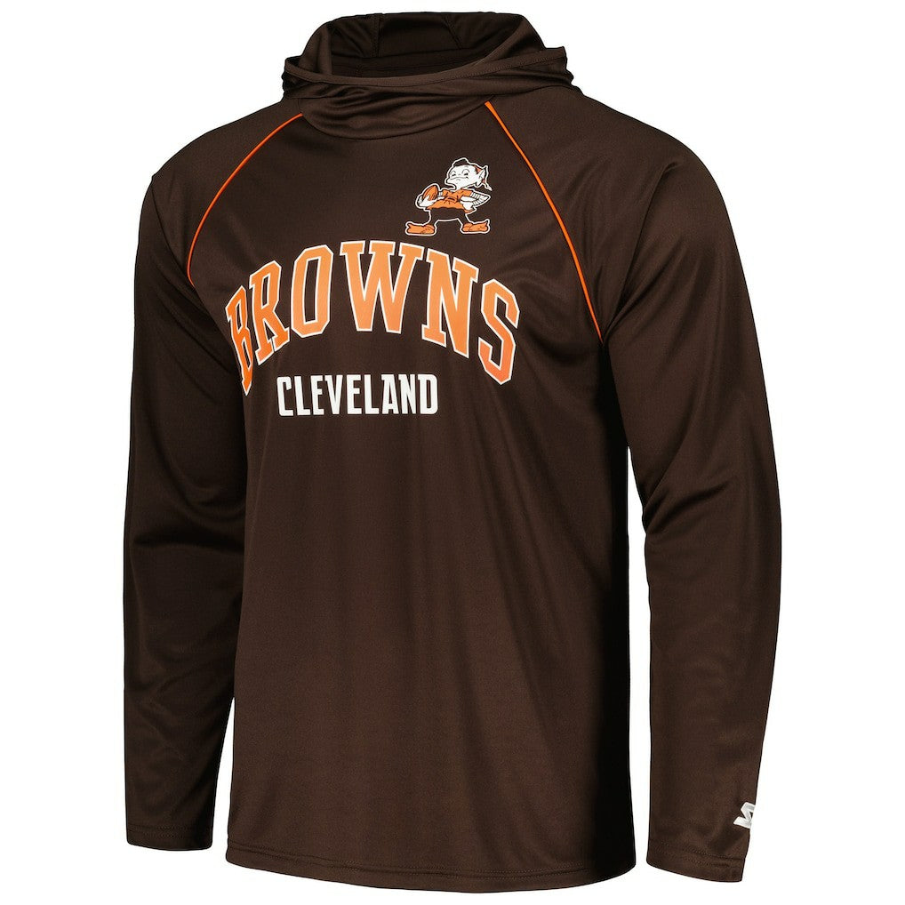 Cleveland Browns Starter Gridiron Classics Throwback Raglan Long Sleeve Hooded T-Shirt - Brown T-shirts