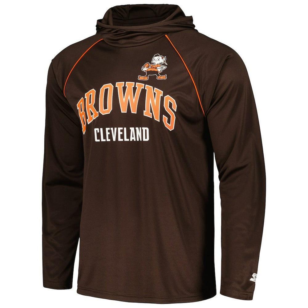 Cleveland Browns Starter Gridiron Classics Throwback Raglan Long Sleeve Hooded T-Shirt - Brown T-shirts