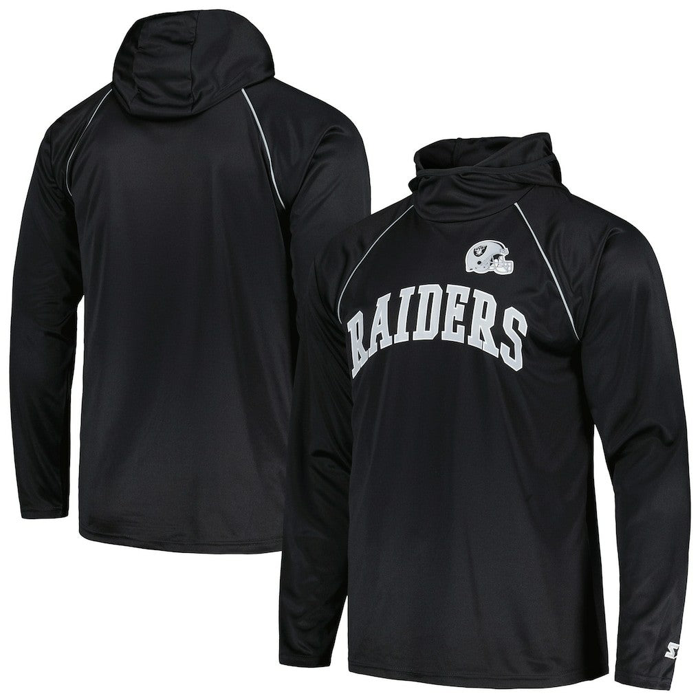 Las Vegas Raiders Starter Gridiron Classics Throwback Raglan Long Sleeve Hooded T-Shirt - Black T-shirts