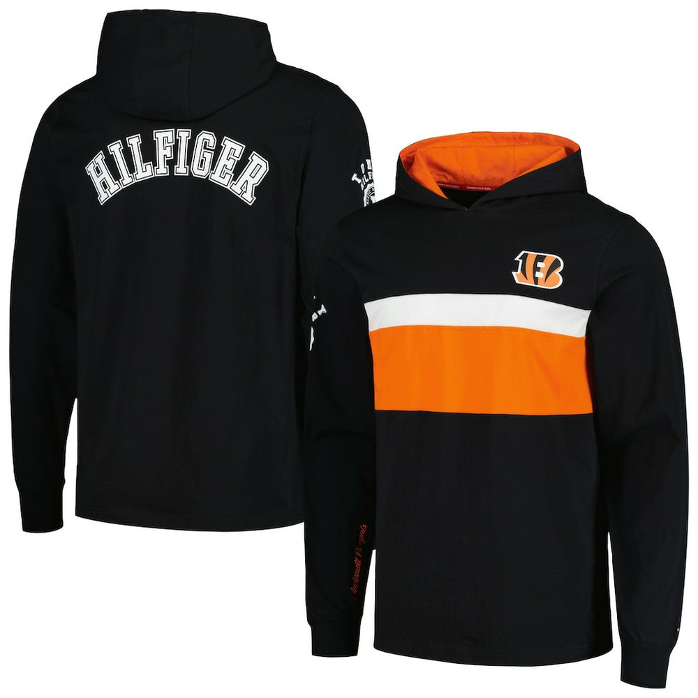 Cincinnati Bengals Tommy Hilfiger Morgan Long Sleeve Hoodie T-Shirt - Black Hoodies